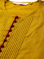 All About You Women Mustard Yellow Self Design Pure Cotton A-Line Kurta with Palazzos