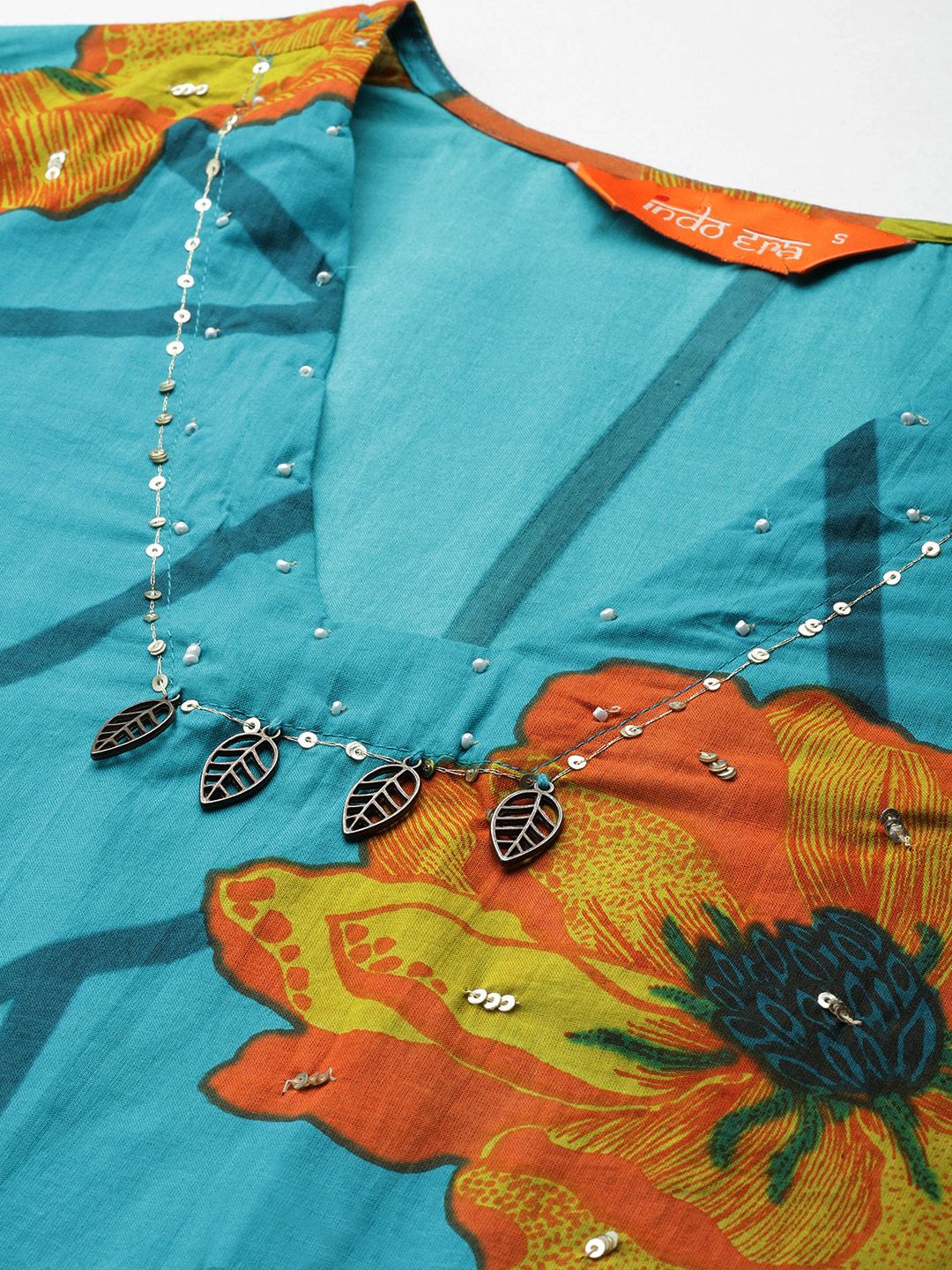 Indo Era Floral Printed Pure Cotton Kurta with Trousers - Distacart