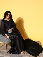 Tikhi Imli Black Floral Sequinned Satin Saree - Distacart