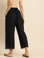 TAG 7 Women Black Solid Hem Design Straight Palazzos