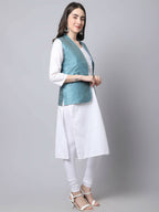 Even Apparels Blue Bansari Silk Open Front Gillet - Distacart