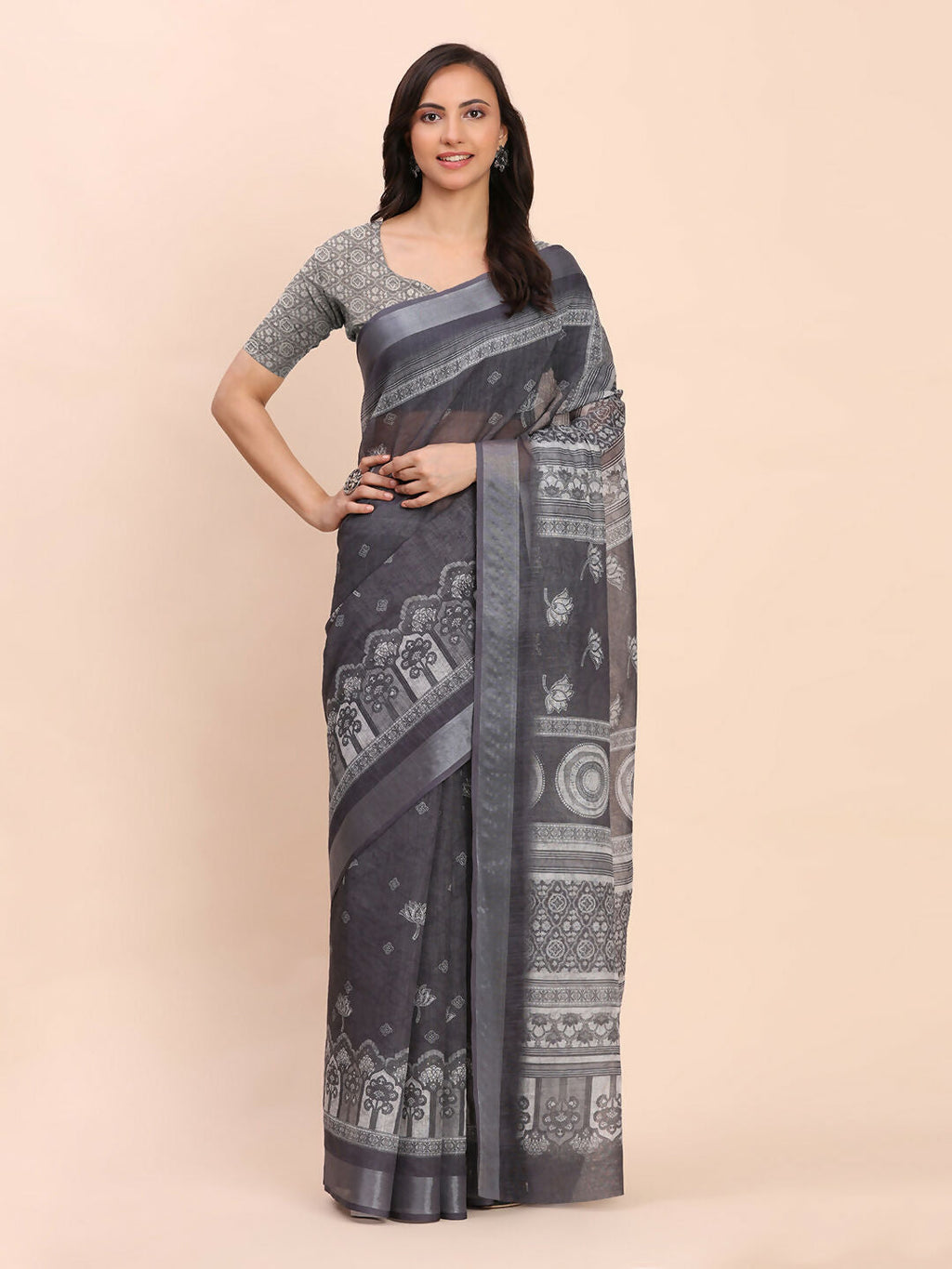 Shree Shyam Fashion Linen Cotton Black Saree - Distacart