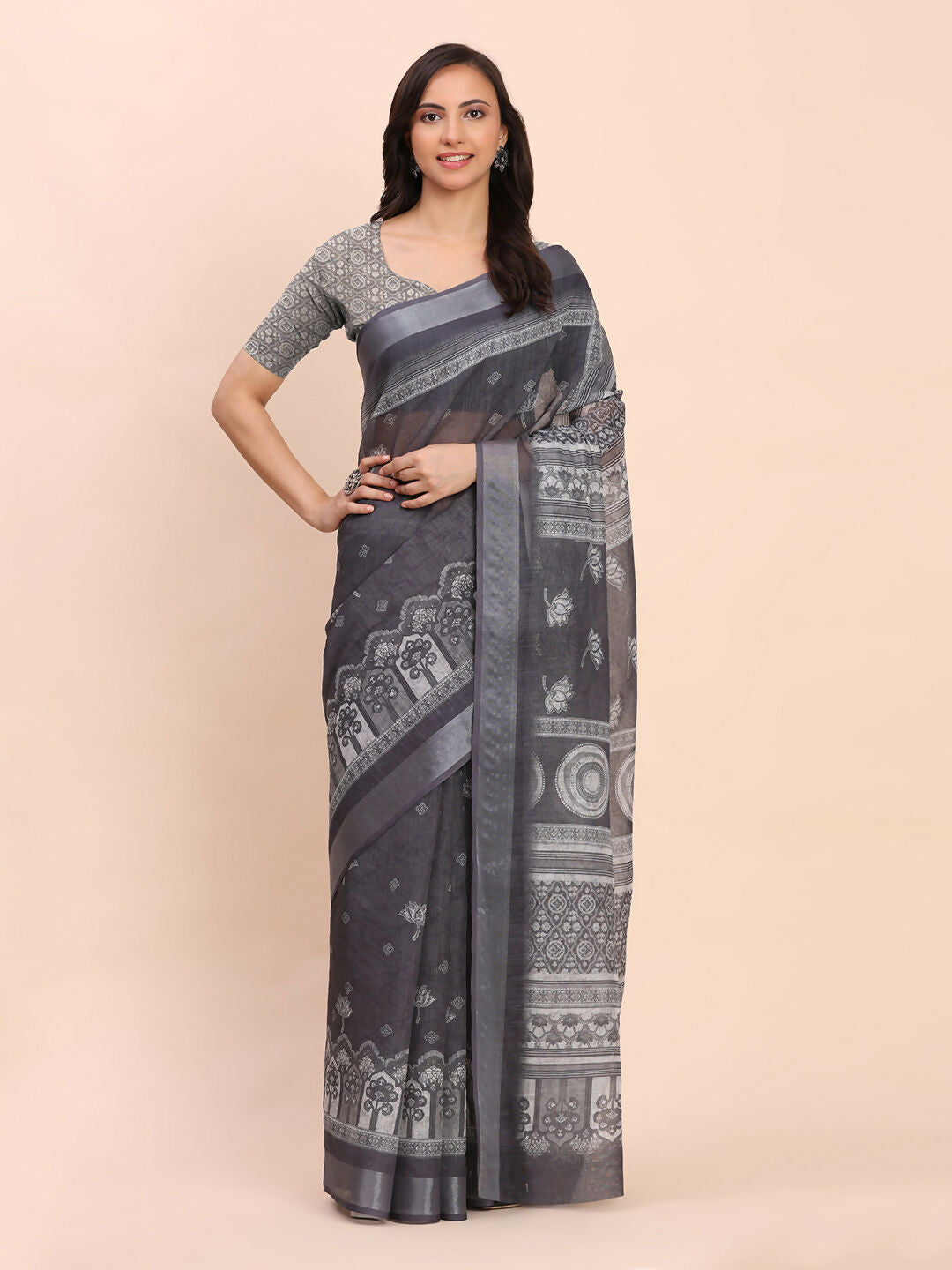 Shree Shyam Fashion Linen Cotton Black Saree - Distacart