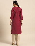 Sangria Women Red Yoke Design Sequined Kurta