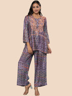 HOUSE OF KARI Floral Embroidered Regular Chikankari Straight Kurta with Palazzos