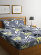 Home Sizzler Grey Printed 144 TC 1 Queen Bedsheet with 2 Pillow Covers - Distacart