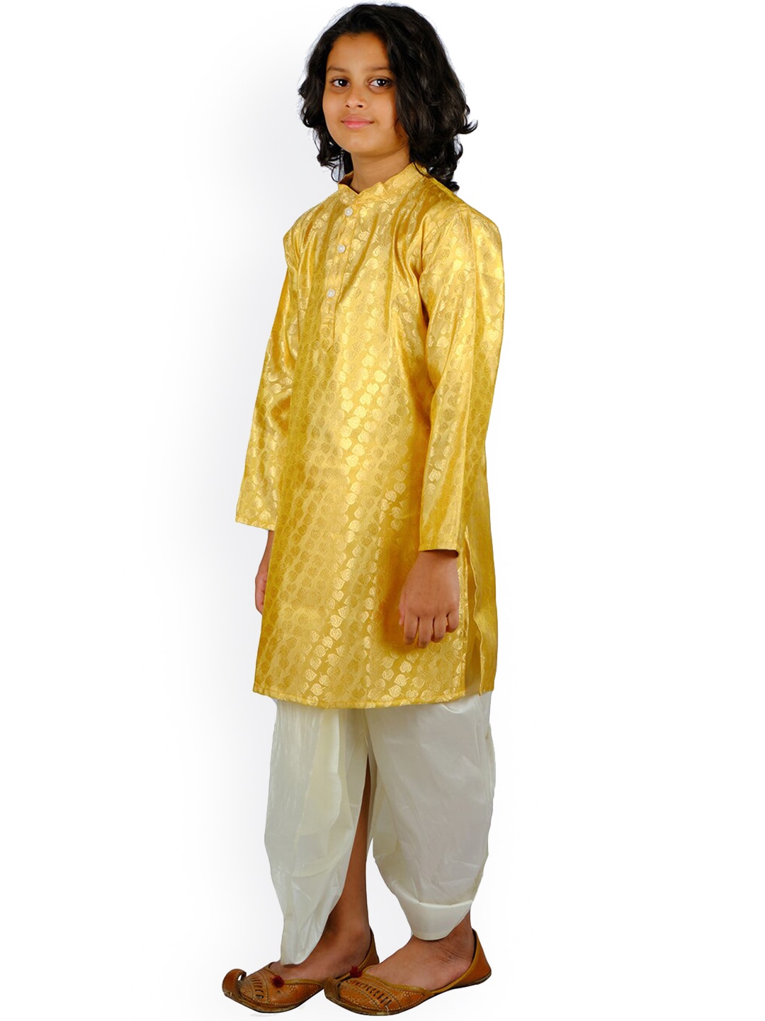 Sethukrishna Boys Gold-Toned & White Ethnic Motifs Printed Kurta with Dhoti Pants