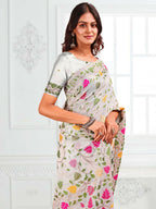Shree Shyam Fashion Linen Cotton White Saree - Distacart