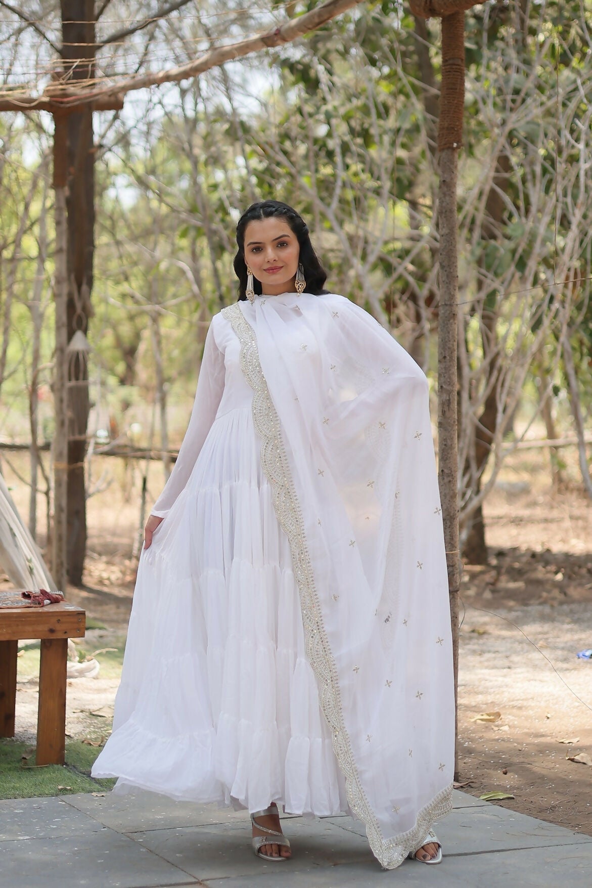 Joban Fashion White Georgette Sequence Embroidery Work Kurta Set - Distacart