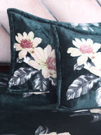 Cloth Fusion Green & White Floral Velvet Warm 104 TC King Bedsheet With 2 Pillow Covers