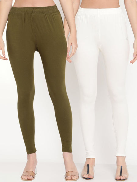 TAG 7 Women Pack Of 2 Solid Ankle-Length Comfort Fit Leggings