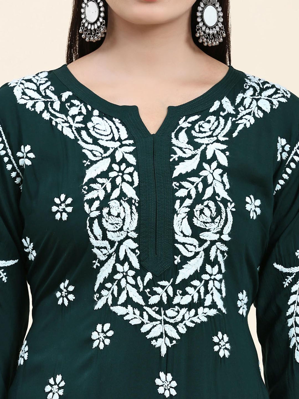 HOUSE OF KARI Floral Embroidered Chikankari Pure Cotton Straight Kurta With Palazzo