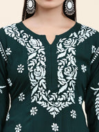 HOUSE OF KARI Floral Embroidered Chikankari Pure Cotton Straight Kurta With Palazzo