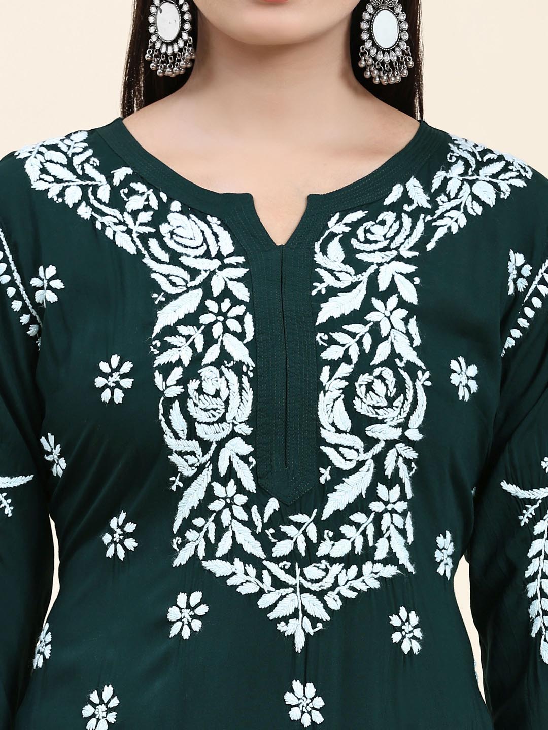 HOUSE OF KARI Floral Embroidered Chikankari Pure Cotton Straight Kurta With Palazzo