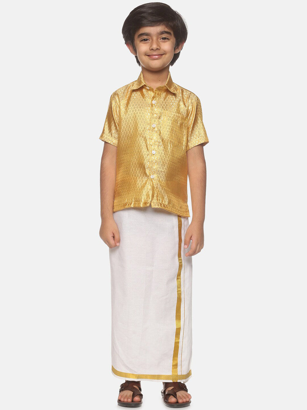 Sethukrishna Boys Golden & White Shirt with Dhoti