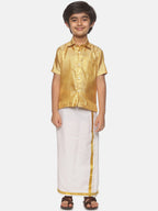 Sethukrishna Boys Golden & White Shirt with Dhoti