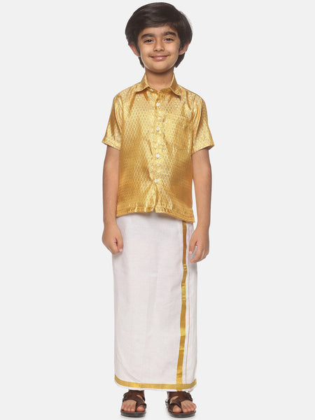 Sethukrishna Boys Golden & White Shirt with Dhoti