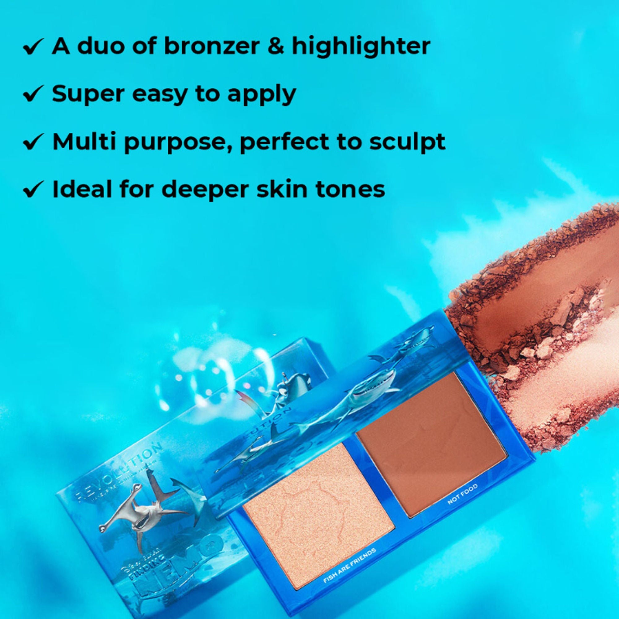 Makeup Revolution Disney Pixar's Finding Nemo X Revolution Bronzer & Highlighter Palette - Fish Are Friends - Distacart