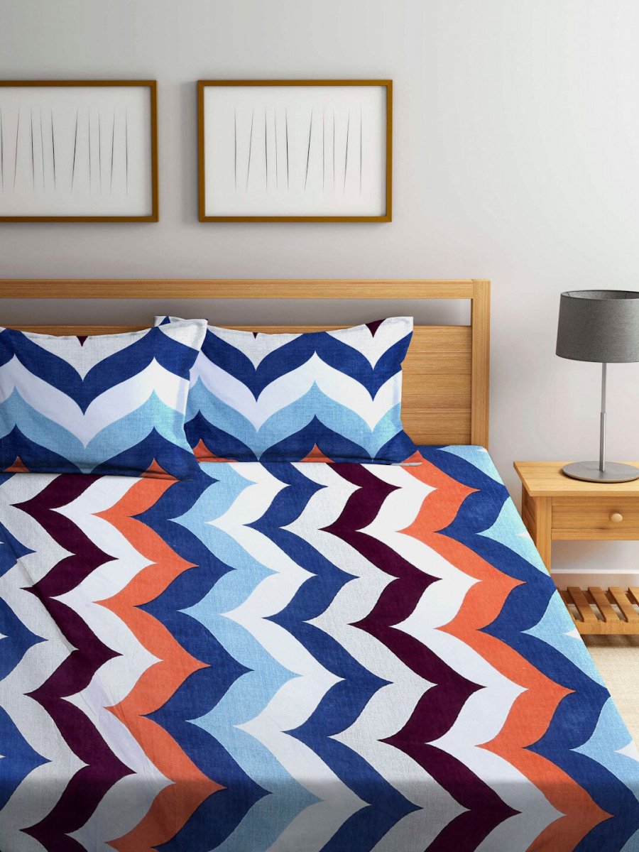 Arrabi Multicoloured Ethnic Motifs 300 TC Super King Bedsheet with 2 Pillow Covers