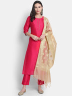 Janasya Pink Kurta with Trousers & With Dupatta - Distacart