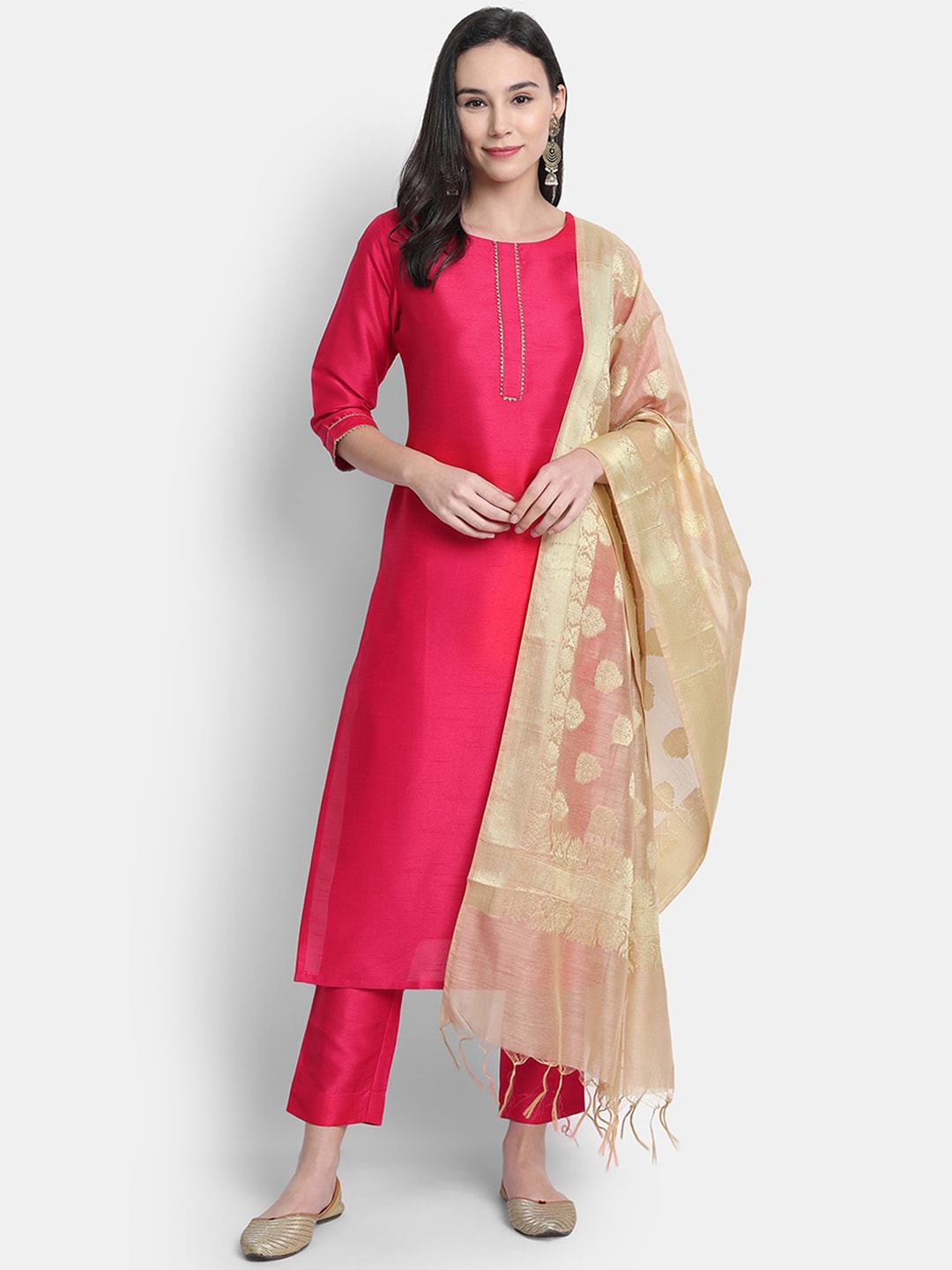 Janasya Pink Kurta with Trousers & With Dupatta - Distacart