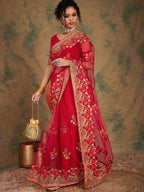 Sangria Ethnic Motifs Embroidered Net Saree - Distacart