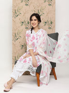 Sangria Floral Printed Regular Thread Work Kurta with Trousers & With Dupatta