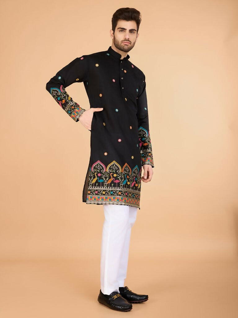 Vastranavya Black Exclusive Festival Wear Viscose Silk Thread & Sequence Embroidered Work Kurta