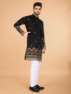 Vastranavya Black Exclusive Festival Wear Viscose Silk Thread & Sequence Embroidered Work Kurta