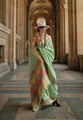 Envy Greensoft Handloom Sik Zari & Thread Work, Contrast Pallu Saree - Rajtex Kube Silk