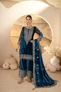 Joban Fashion Blue Velvet Sequence Embroidery Work Kurta Set - Distacart