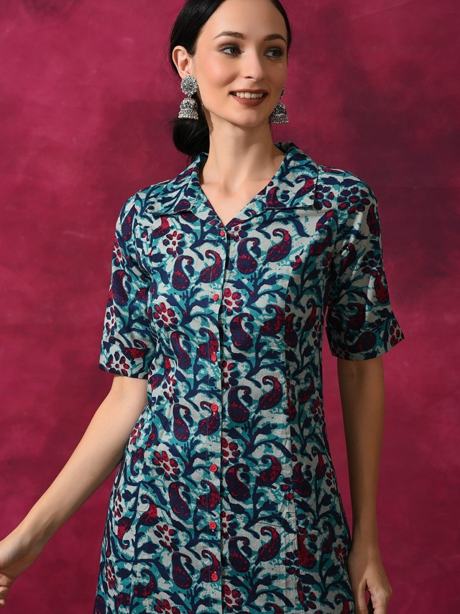Aks Ethnic Motifs Printed Pure Cotton A-line Kurta with Palazzos