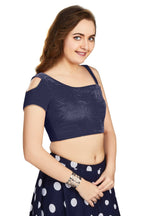 Aastha Fashion Women's Women's Navy Blue Velvet Solid Readymade Blouse