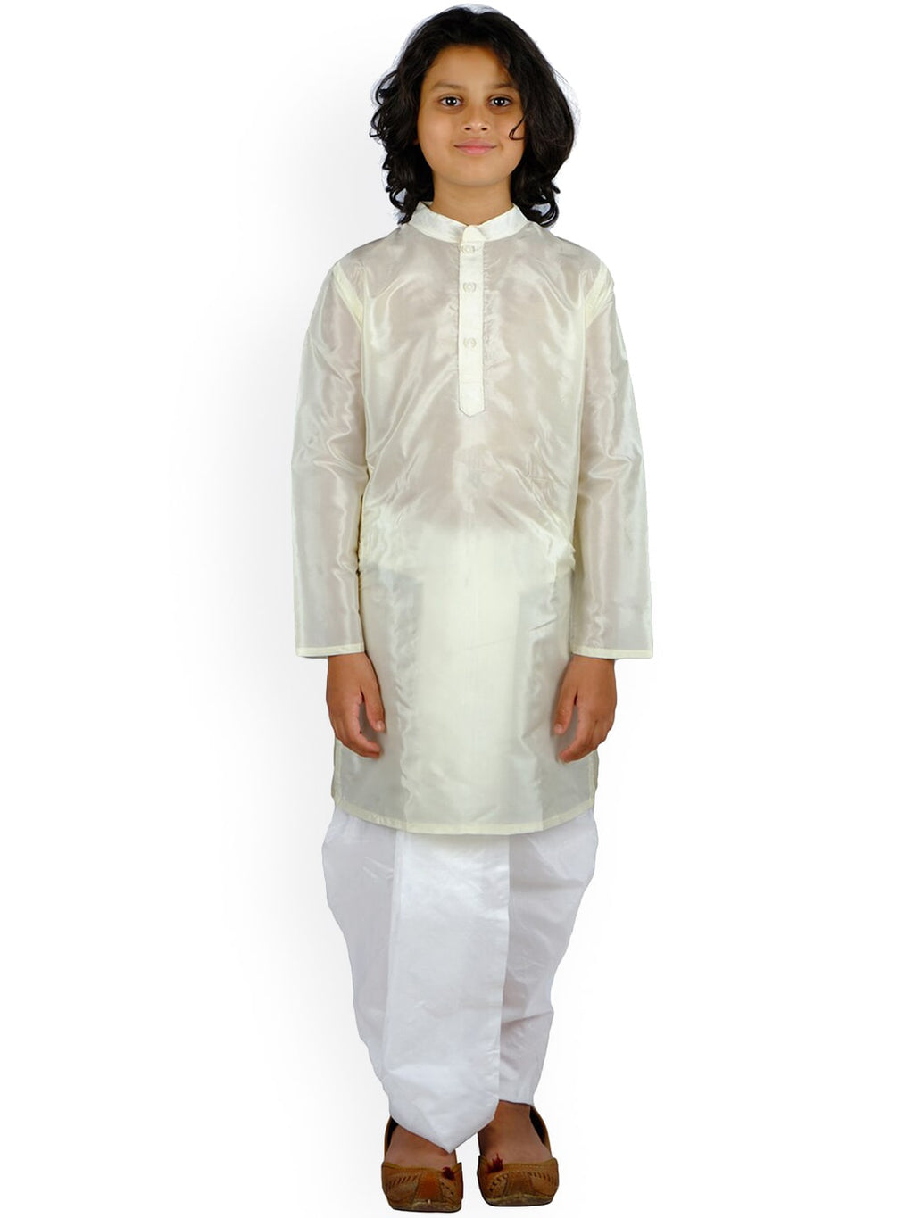 Sethukrishna Boys Cream-Coloured Striped Kurta with Pyjamas