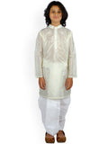 Sethukrishna Boys Cream-Coloured Striped Kurta with Pyjamas