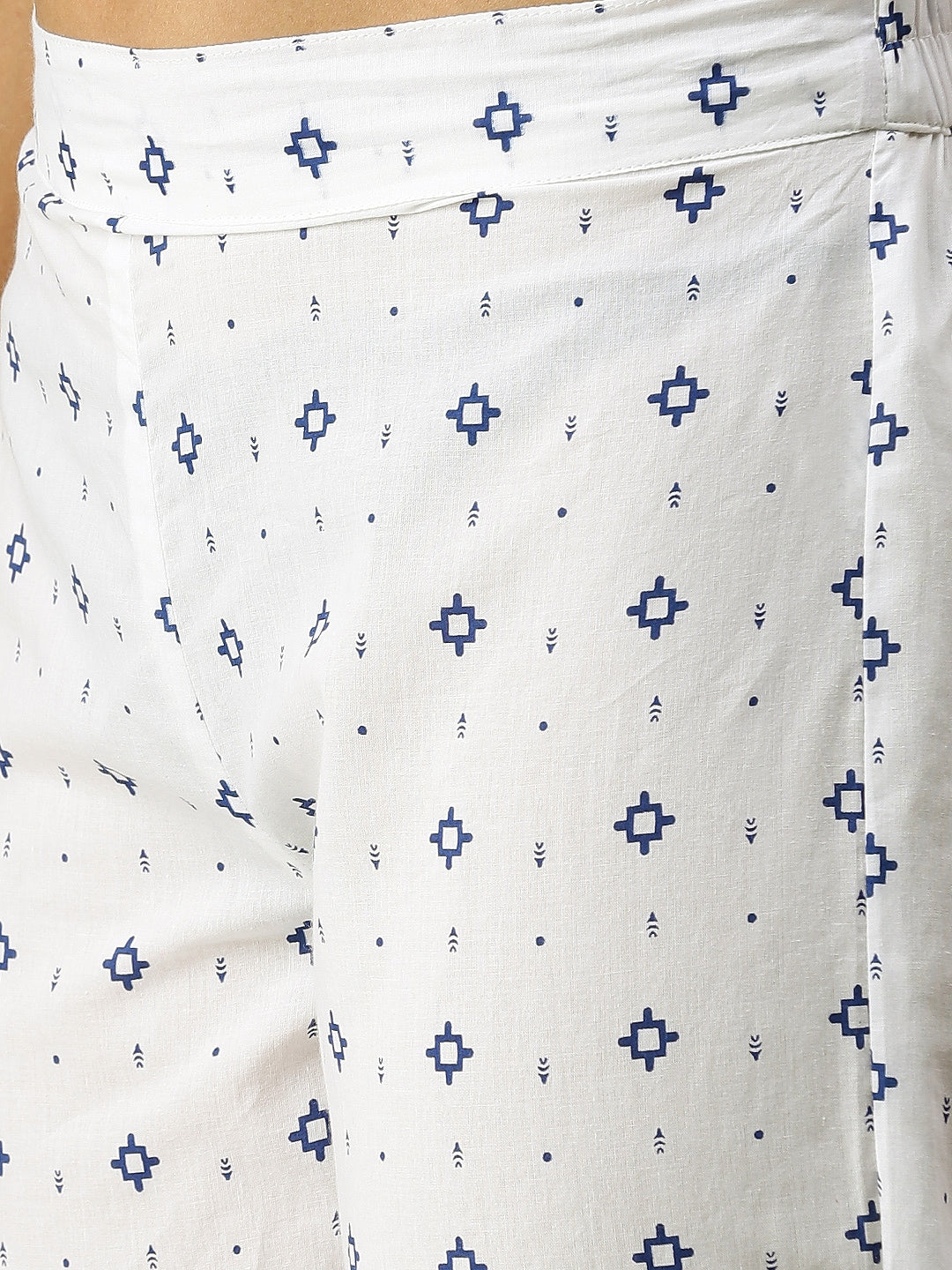 Sangria Women White Ethnic Motifs Printed Panelled Pure Cotton Kurta with Trousers