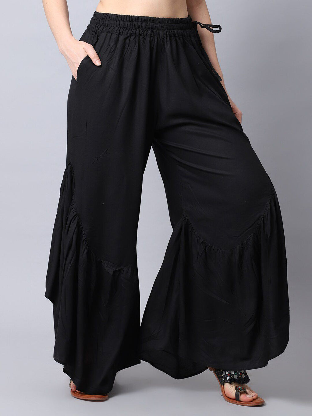 TAG 7 Women Black Flared Ethnic Palazzos