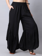 TAG 7 Women Black Flared Ethnic Palazzos