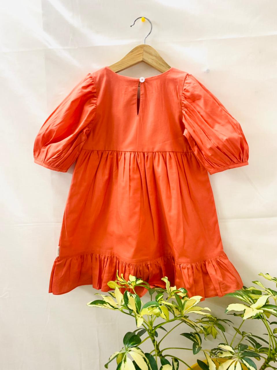 ArthLife Orange Butterfly Embroidered Dress