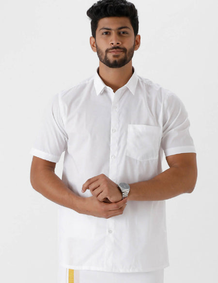 Ramraj Cotton Mens Half Sleeve Luxury Cotton White Shirt