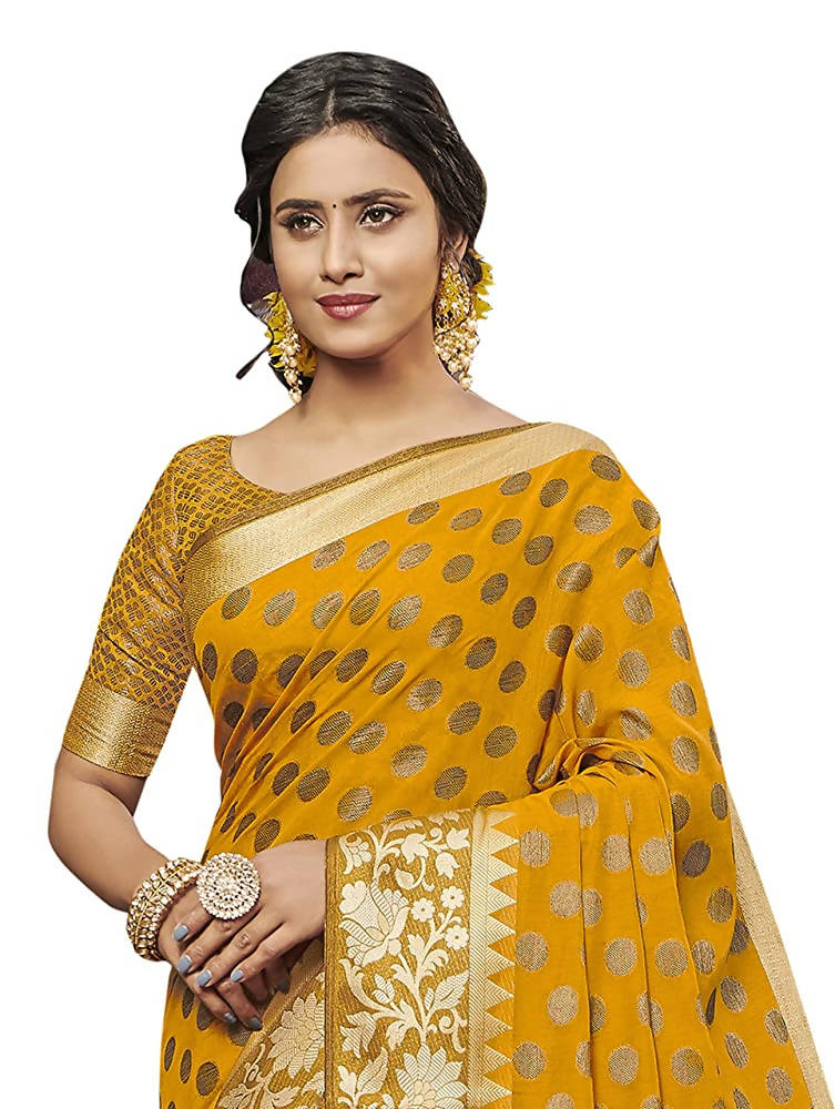 Pisara Women's Mustard Chanderi Cotton Silk Saree With Blouse Piece