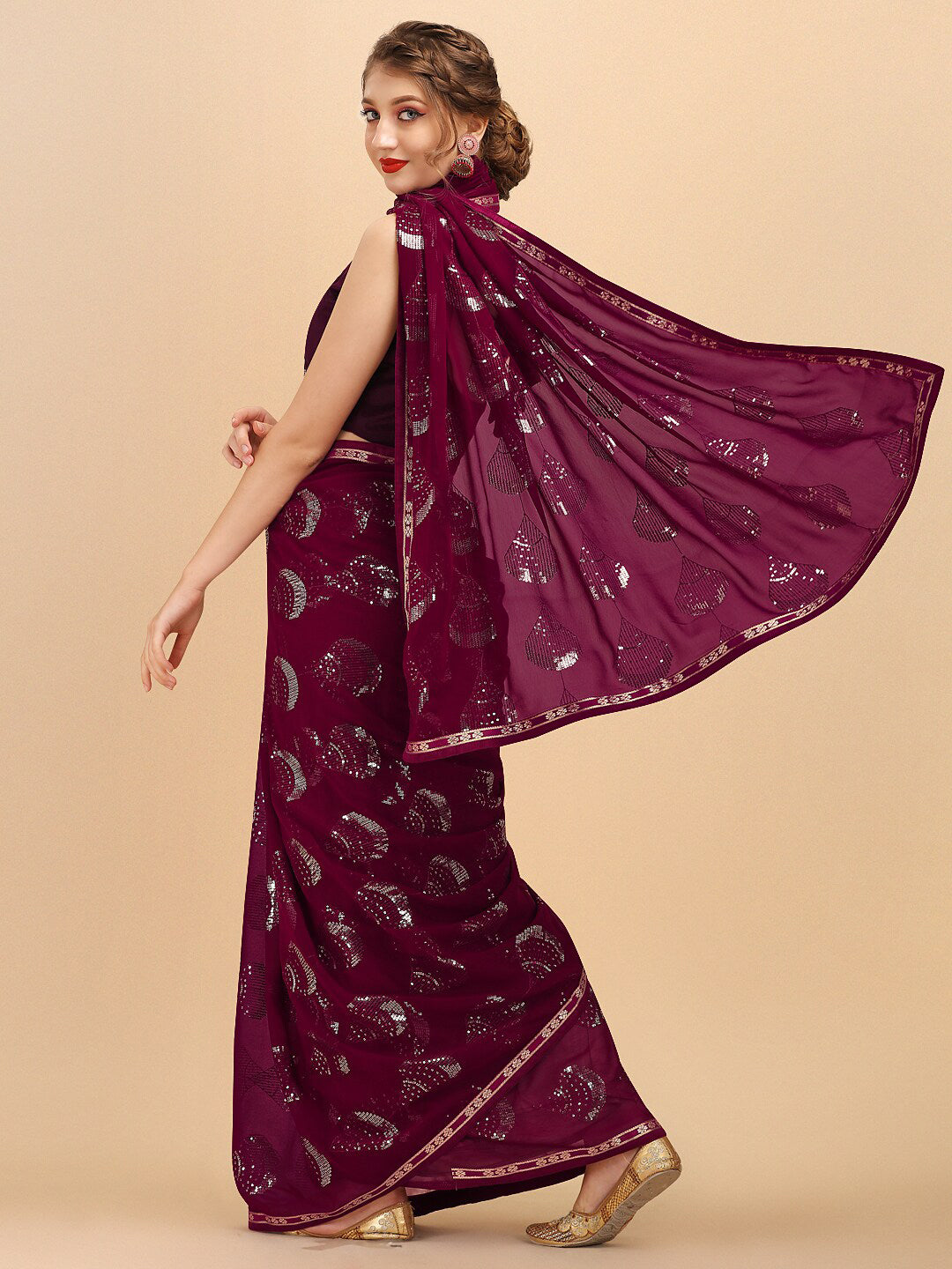 Sangria Women Burgundy Sarees - Distacart