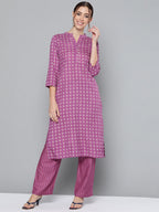 HERE&NOW Women Purple Printed Regular Kurta with Palazzos