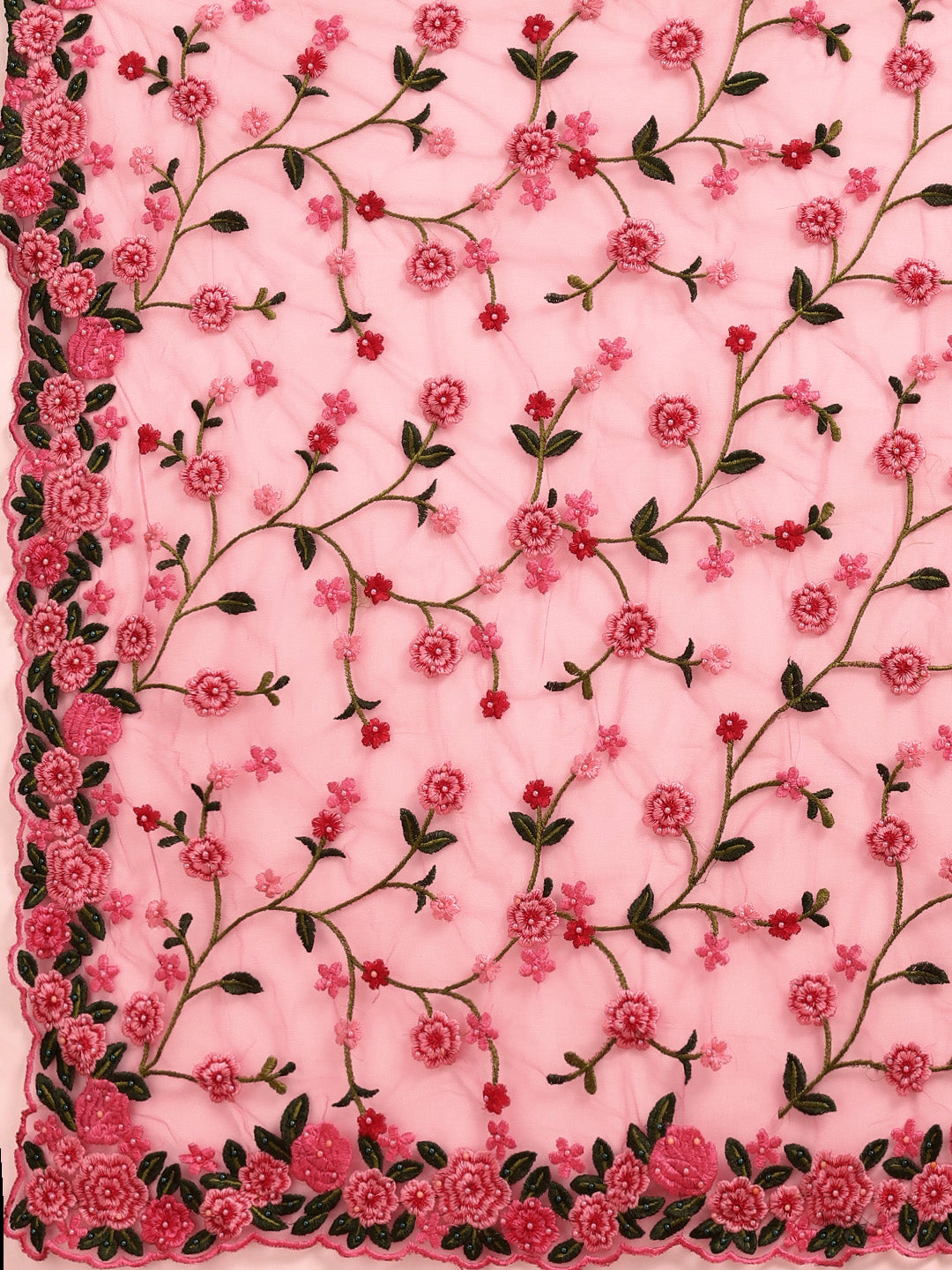 Tikhi Imli Pink & Green Beads and Stones Net Heavy Work Saree - Distacart