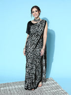 Saree Mall Black & White Printed Saree - Distacart