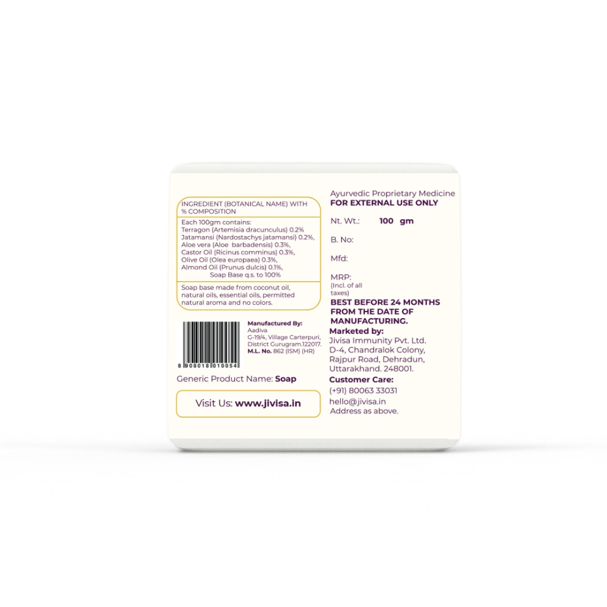 JiViSa Charcoal Musk Handcraft Ayurvedic Soap
