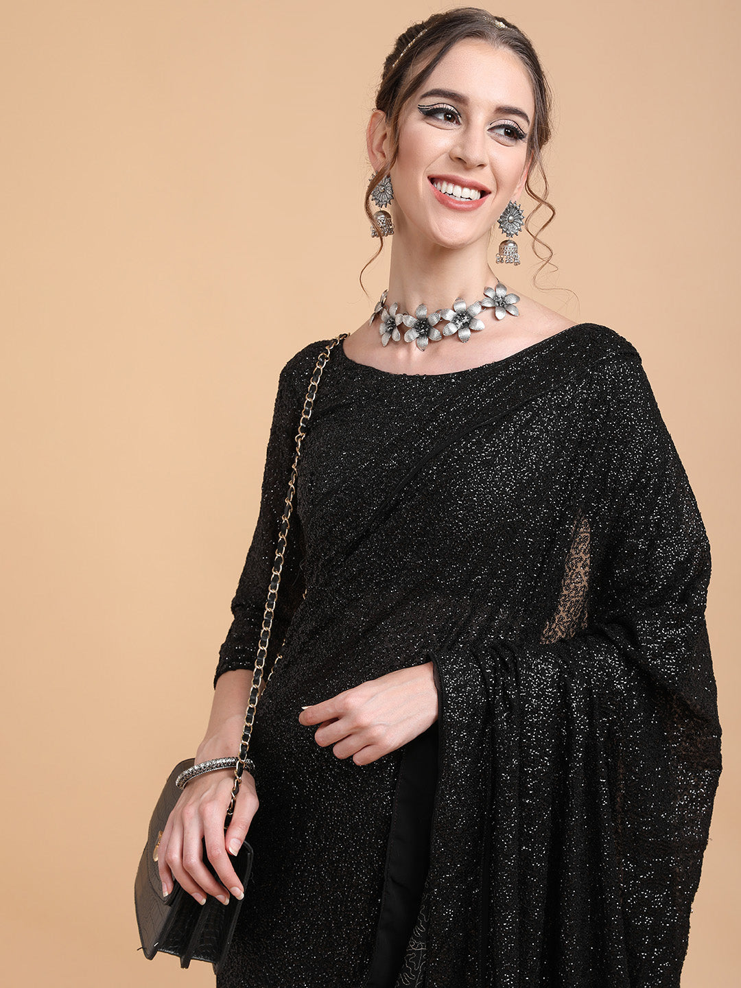 Sangria Women Black Embellished Sequinned Heavy Work Saree - Distacart