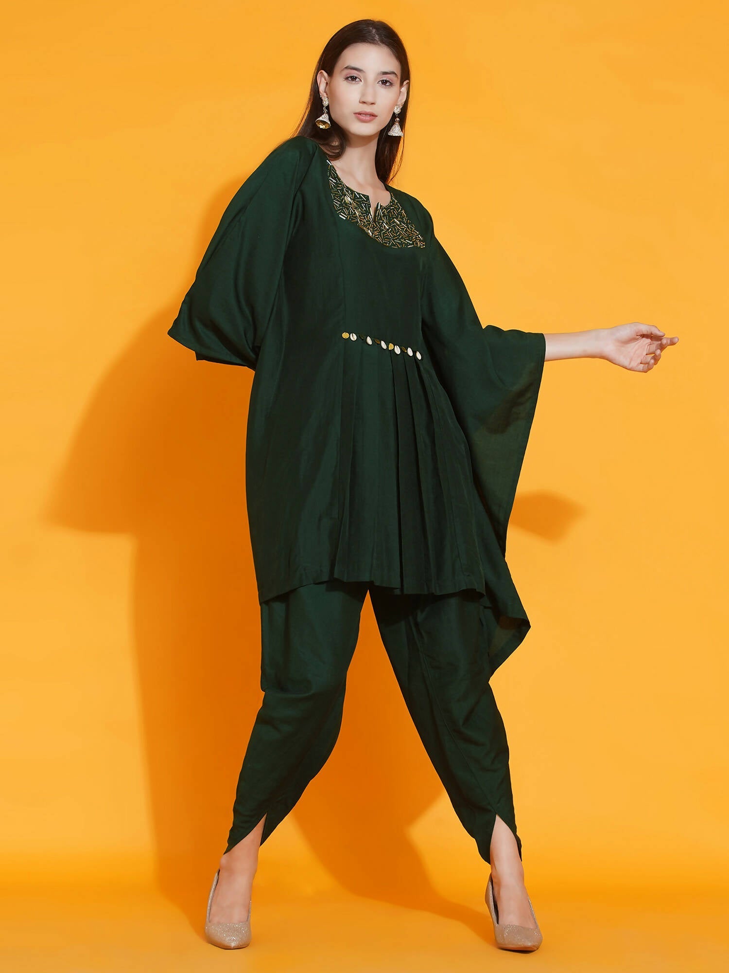 Women Republic Green Kaftan With Hand Embellishment And Dhoti Salwaar - Distacart