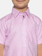 Sethukrishna Boys Pink & Off-White Pure Cotton Shirt with Dhotis
