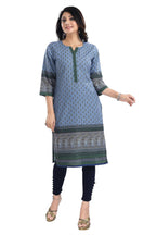 Snehal Creations Aesthetic Blue Digital Print Cotton Slub Long Kurti Tunic - Distacart